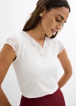 bonprix bonprix Camiseta de suave mezcla de viscosa Blanco lana Clearance