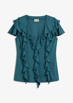 bonprix bonprix Camiseta de suave mezcla de modal con volantes verde pimiento Sale