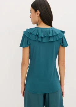 bonprix bonprix Camiseta de suave mezcla de modal con volantes verde pimiento Sale