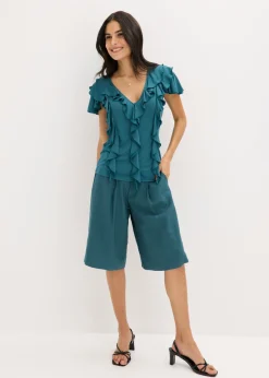 bonprix bonprix Camiseta de suave mezcla de modal con volantes verde pimiento Sale