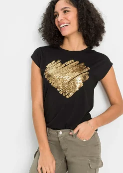 bonprix bonprix Camiseta de suave mezcla de viscosa Negro estampado Best