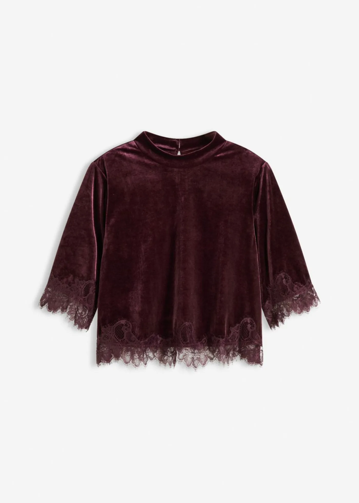 bonprix bonprix Camiseta de terciopelo con encaje rojo burdeos New
