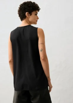 bonprix bonprix Camiseta de tirantes con parte delantera de napa de cordero Negro Clearance