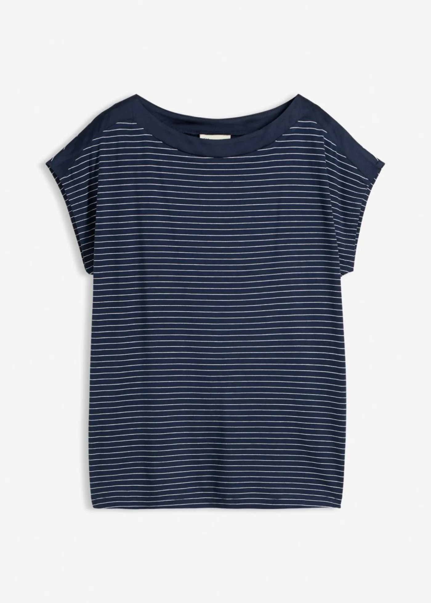 bonprix bonprix Camiseta de viscosa fluida con ribete de satén azul marino-blanco con rayas Outlet