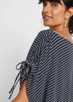 bonprix bonprix Camiseta de viscosa suave azul marino-blanco con rayas Discount