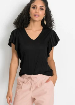 bonprix bonprix Camiseta de viscosa suave Negro Clearance