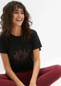 bonprix bonprix Camiseta deportiva con corte holgado Negro estampado Online