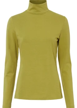 bonprix bonprix Camiseta elástica de cuello vuelto y manga larga Verde oliva-dorado Clearance