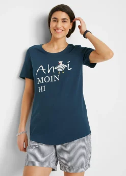 bonprix bonprix Camiseta en mezcla de algodón Azul marino estampado Online