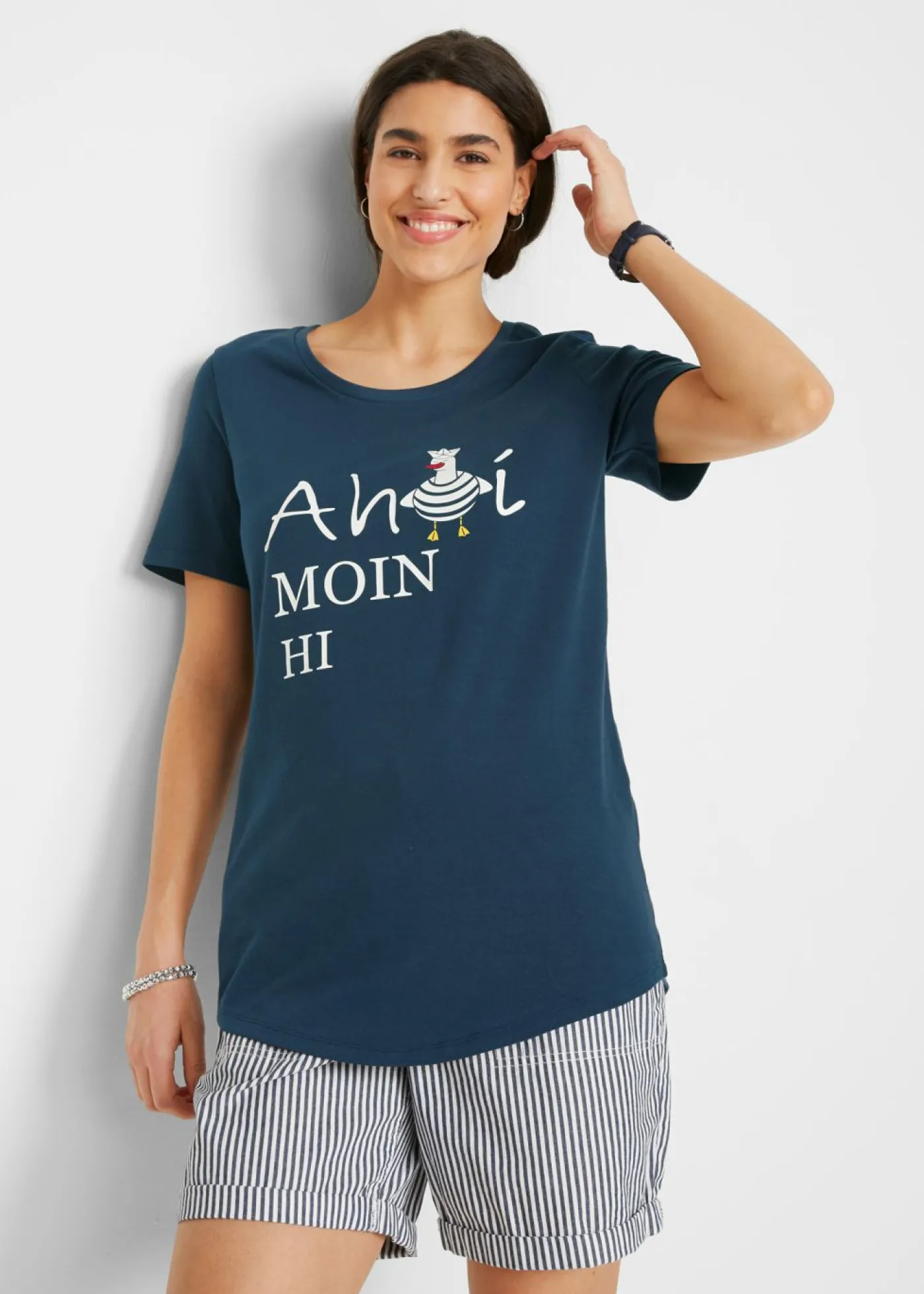 bonprix bonprix Camiseta en mezcla de algodón Azul marino estampado Online