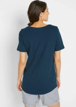 bonprix bonprix Camiseta en mezcla de algodón Azul marino estampado Online
