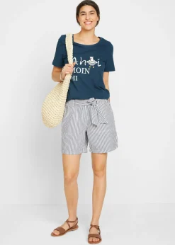 bonprix bonprix Camiseta en mezcla de algodón Azul marino estampado Online