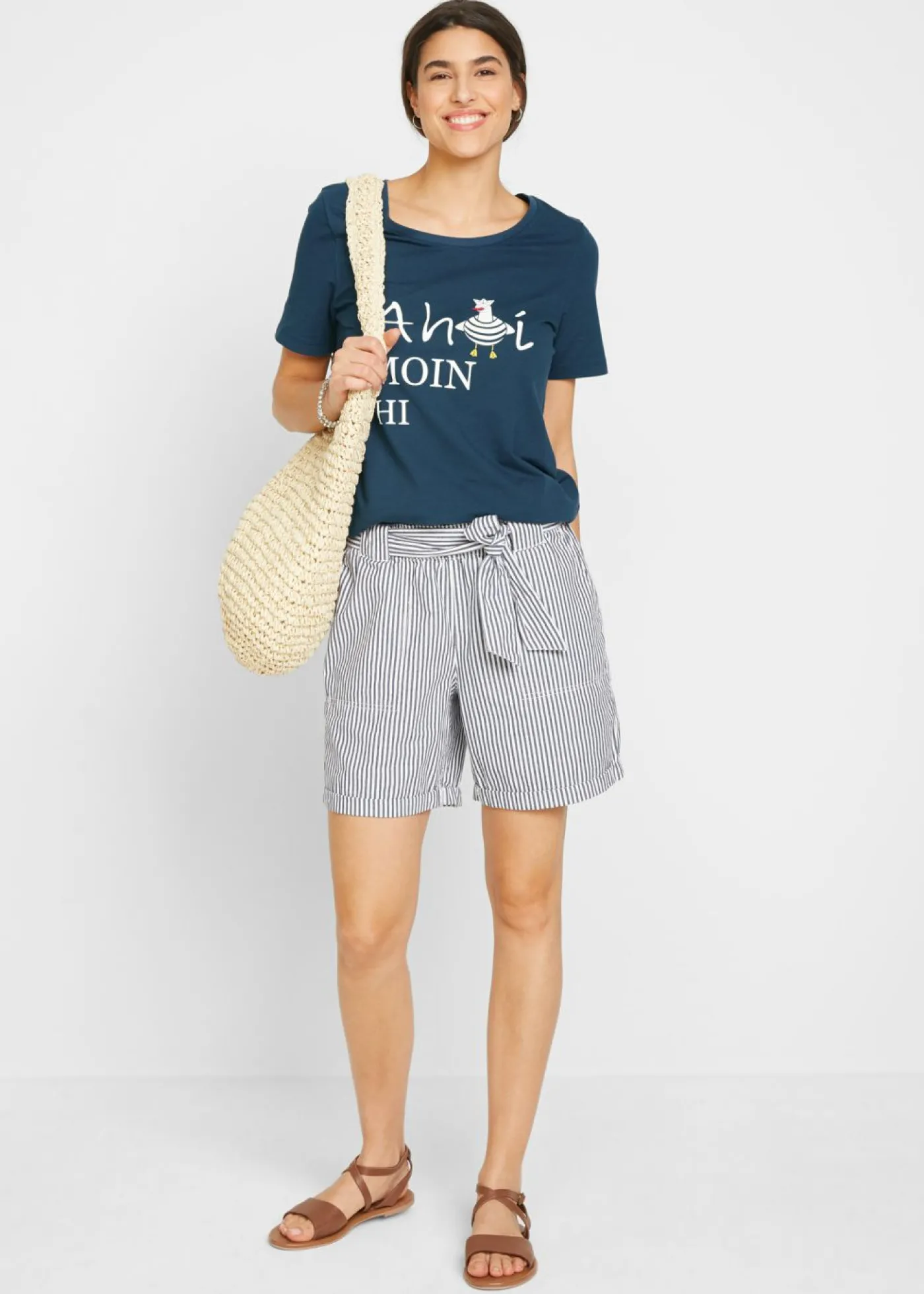 bonprix bonprix Camiseta en mezcla de algodón Azul marino estampado Online