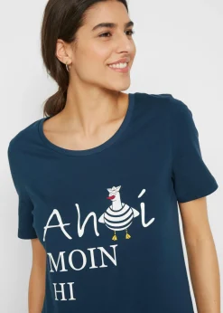 bonprix bonprix Camiseta en mezcla de algodón Azul marino estampado Online