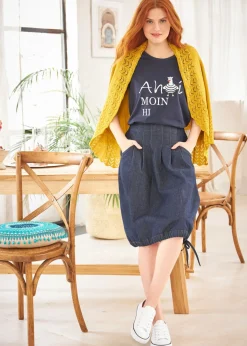 bonprix bonprix Camiseta en mezcla de algodón Azul marino estampado Online