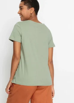 bonprix bonprix Camiseta estampada de algodón orgánico Verde alga Discount