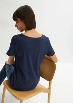bonprix bonprix Camiseta estampada de algodón orgánico Azul marino estampado Best