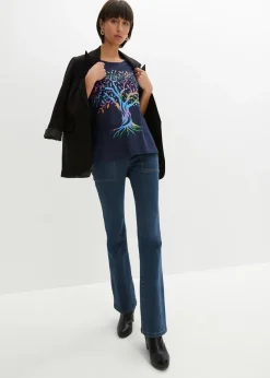 bonprix bonprix Camiseta estampada de algodón orgánico Azul marino estampado Best