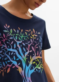 bonprix bonprix Camiseta estampada de algodón orgánico Azul marino estampado Best