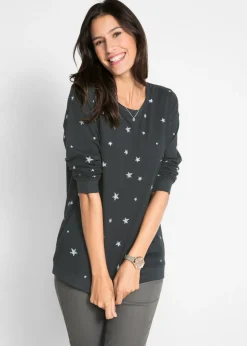 bonprix bonprix Camiseta estampada de algodón con manga larga Negro estampado New