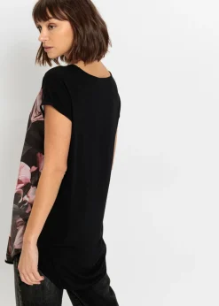 bonprix bonprix Camiseta estampada de mezcla de viscosa suave negro/rosa pálido con flores Hot