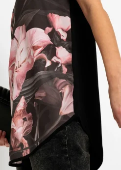 bonprix bonprix Camiseta estampada de mezcla de viscosa suave negro/rosa pálido con flores Hot