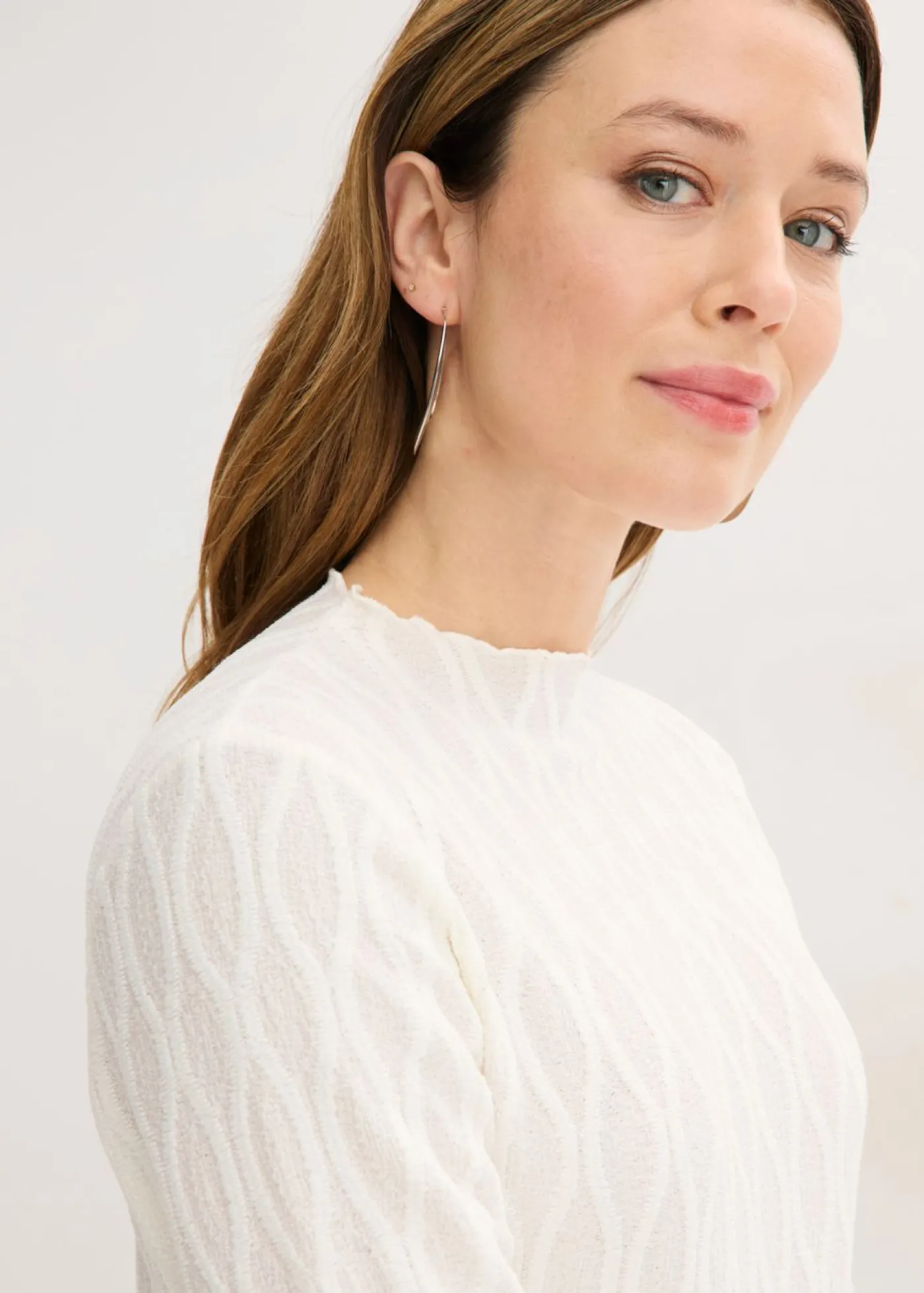 bonprix bonprix Camiseta estructurada de manga larga Blanco lana Best