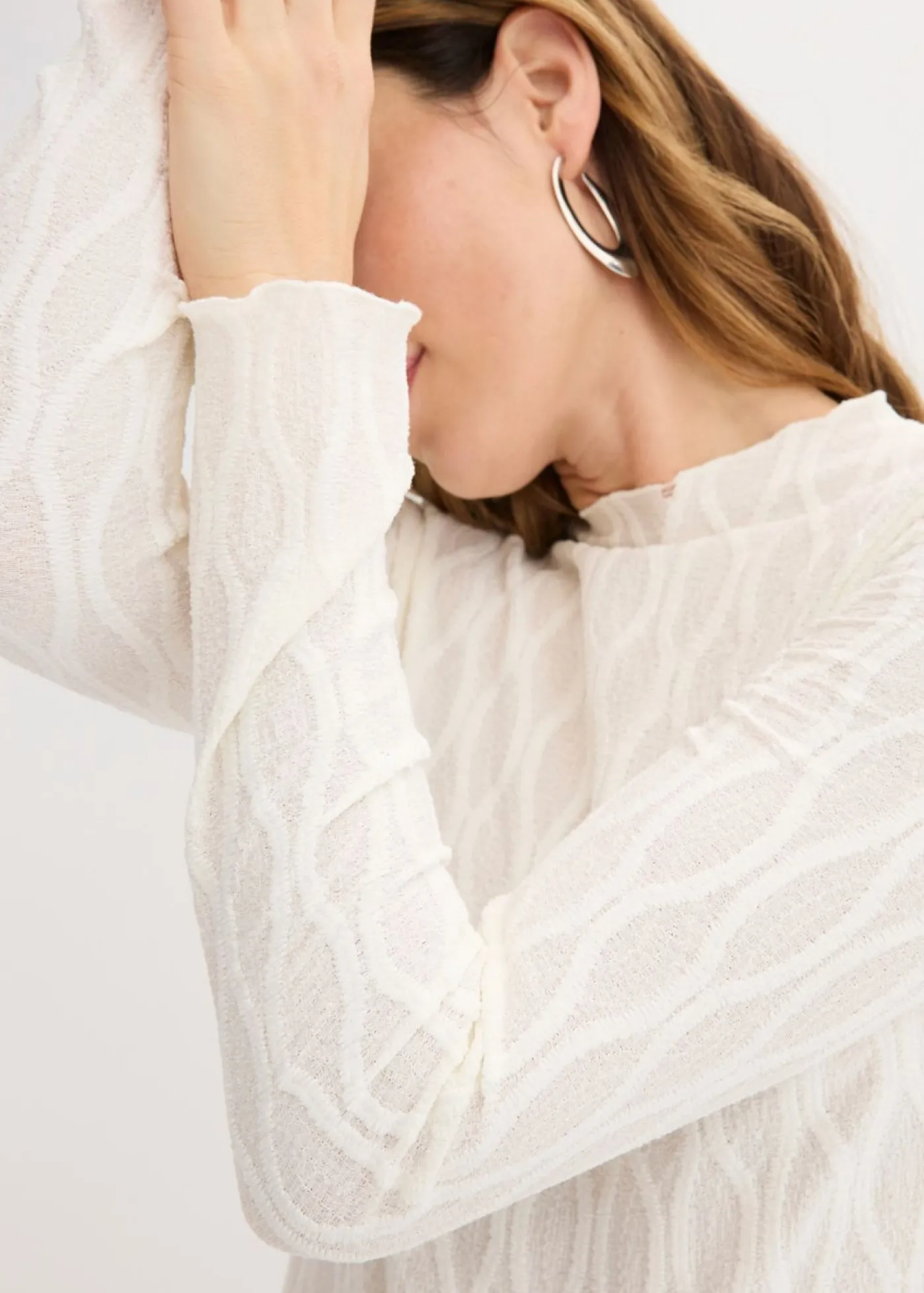 bonprix bonprix Camiseta estructurada de manga larga Blanco lana Best