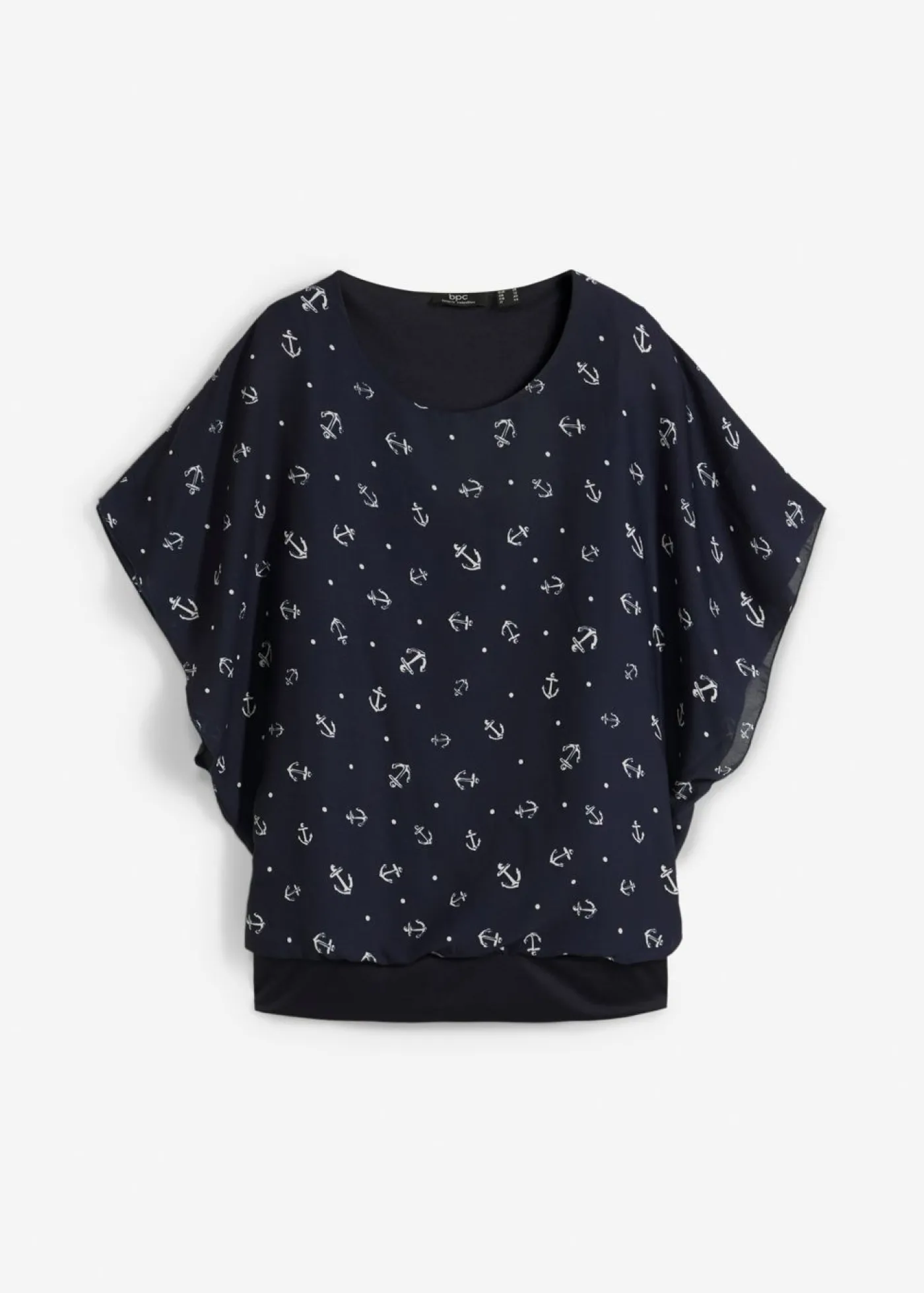bonprix bonprix Camiseta georgette, de manda corta Azul marino-blanco estampado Sale