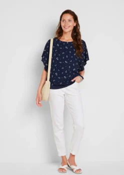 bonprix bonprix Camiseta georgette, de manda corta Azul marino-blanco estampado Sale