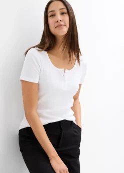 bonprix bonprix Camiseta henley con algodón orgánico puro Blanco New