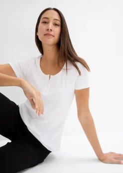 bonprix bonprix Camiseta henley con algodón orgánico puro Blanco New