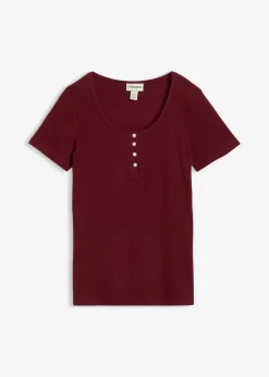 bonprix bonprix Camiseta henley con algodón orgánico puro rojo avellana Best