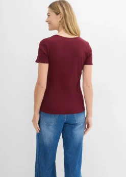 bonprix bonprix Camiseta henley con algodón orgánico puro rojo avellana Best