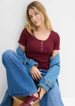 bonprix bonprix Camiseta henley con algodón orgánico puro rojo avellana Best