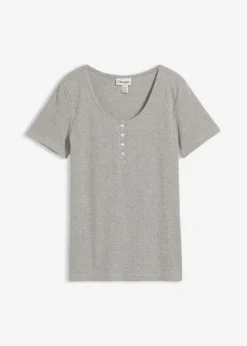bonprix bonprix Camiseta henley con algodón orgánico puro Gris claro jaspeado Discount