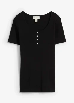 bonprix bonprix Camiseta henley con algodón orgánico puro Negro