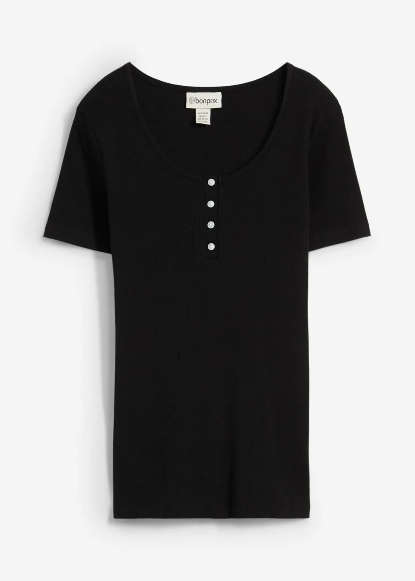 bonprix bonprix Camiseta henley con algodón orgánico puro Negro