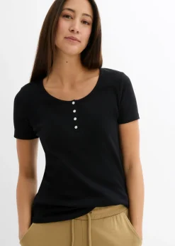 bonprix bonprix Camiseta henley con algodón orgánico puro Negro