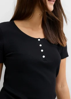 bonprix bonprix Camiseta henley con algodón orgánico puro Negro