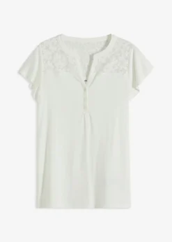 bonprix bonprix Camiseta henley de mezcla de viscosa Blanco lana Clearance