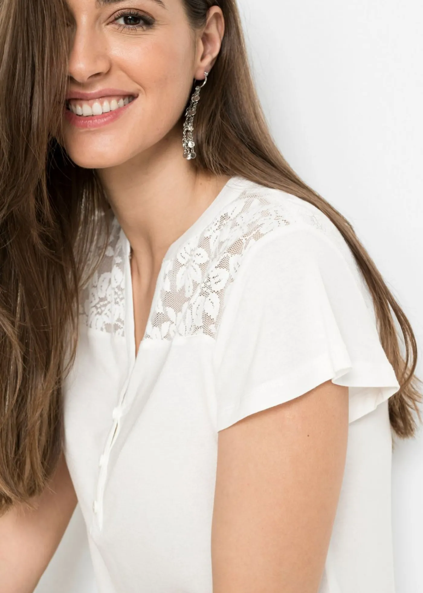 bonprix bonprix Camiseta henley de mezcla de viscosa Blanco lana Clearance