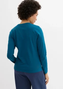 bonprix bonprix Camiseta henley hasta la cadera Petróleo azul Online