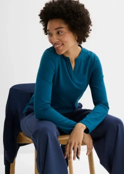 bonprix bonprix Camiseta henley hasta la cadera Petróleo azul Online