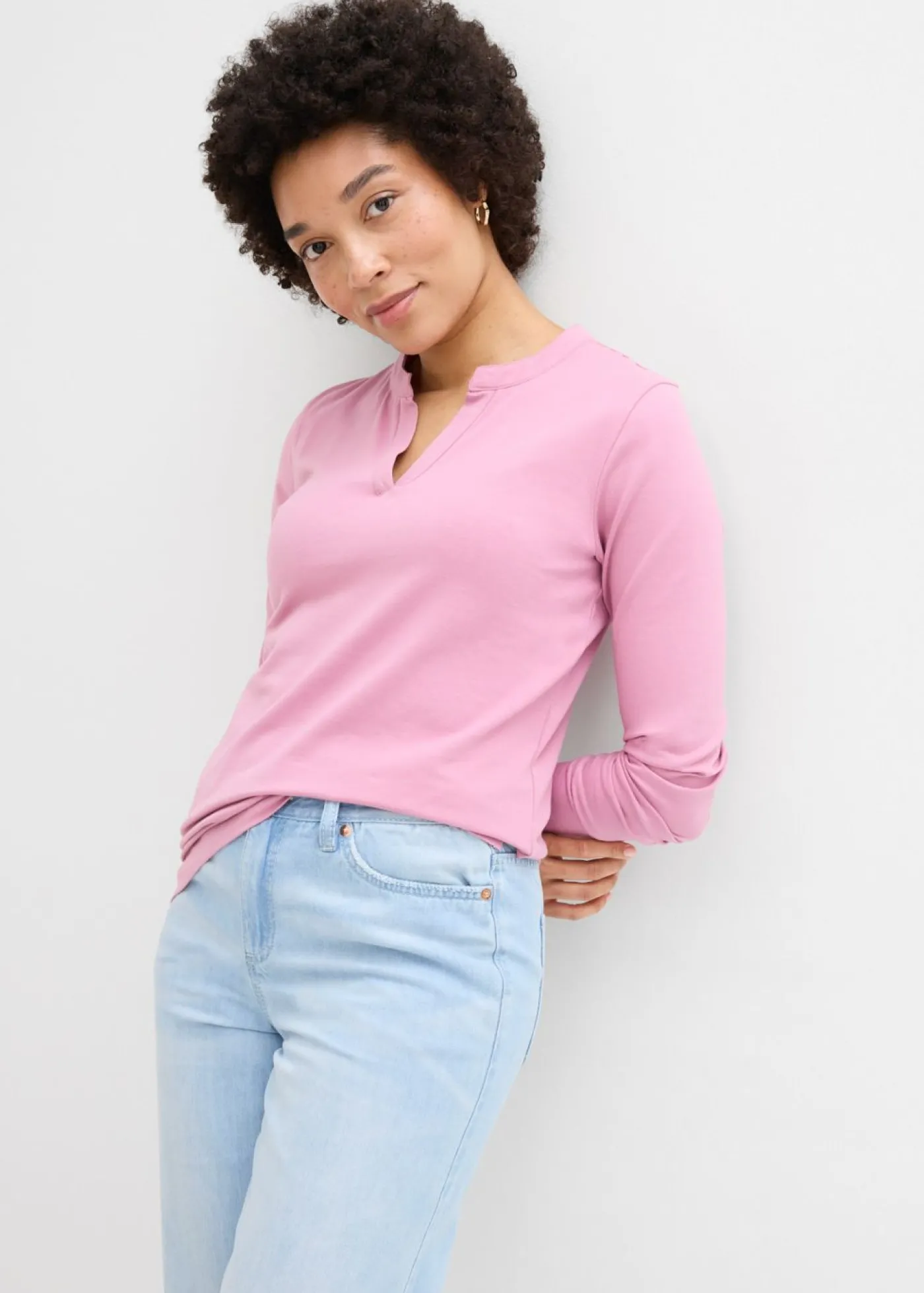 bonprix bonprix Camiseta henley hasta la cadera Malva Discount