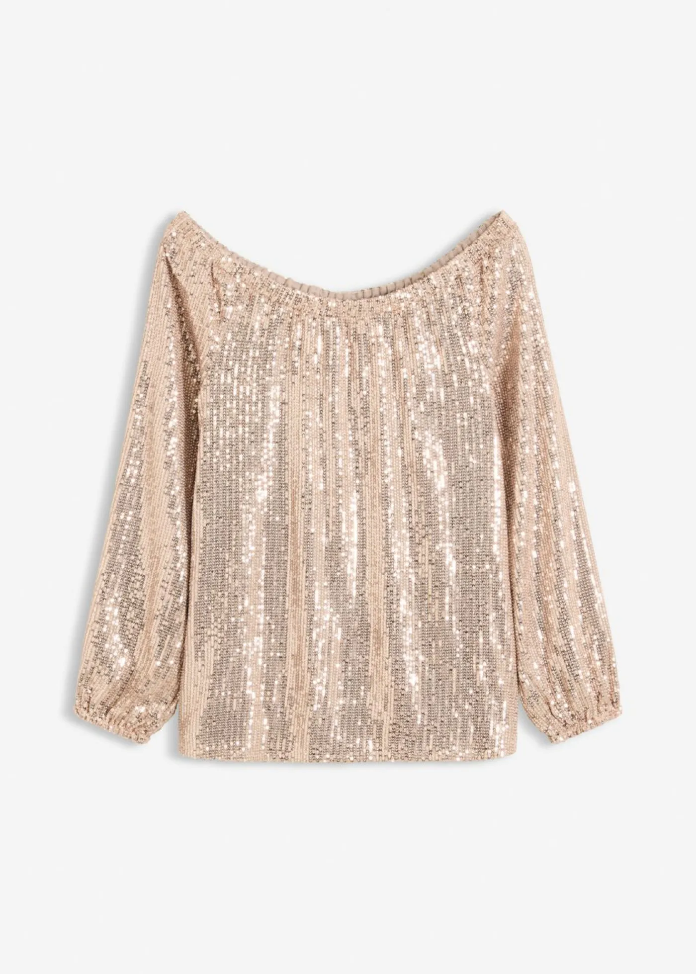 bonprix bonprix Camiseta holgada con escote bañera y lentejuelas Piedra/plata New
