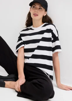 bonprix bonprix Camiseta holgada de algodón orgánico puro Negro-blanco con rayas Hot