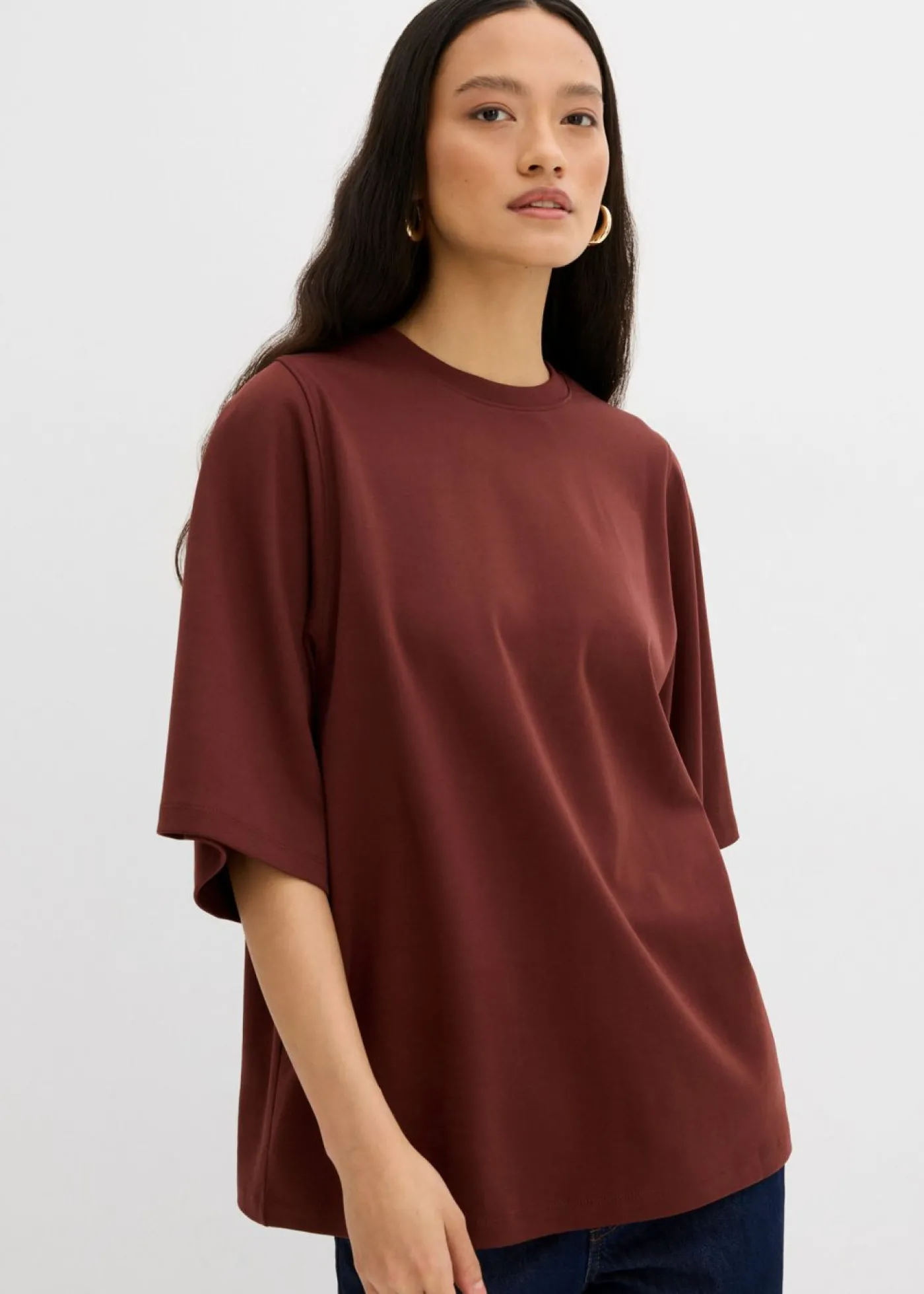 bonprix bonprix Camiseta holgada de algodón orgánico puro con mangas anchas Café Outlet