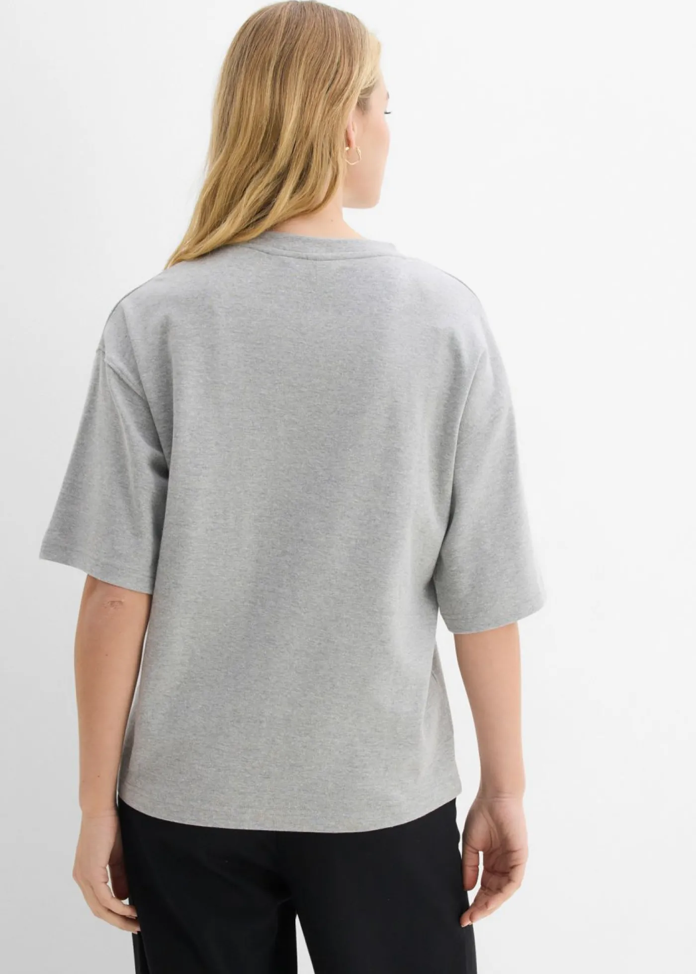 bonprix bonprix Camiseta holgada de algodón orgánico puro y pesado Gris claro jaspeado Online