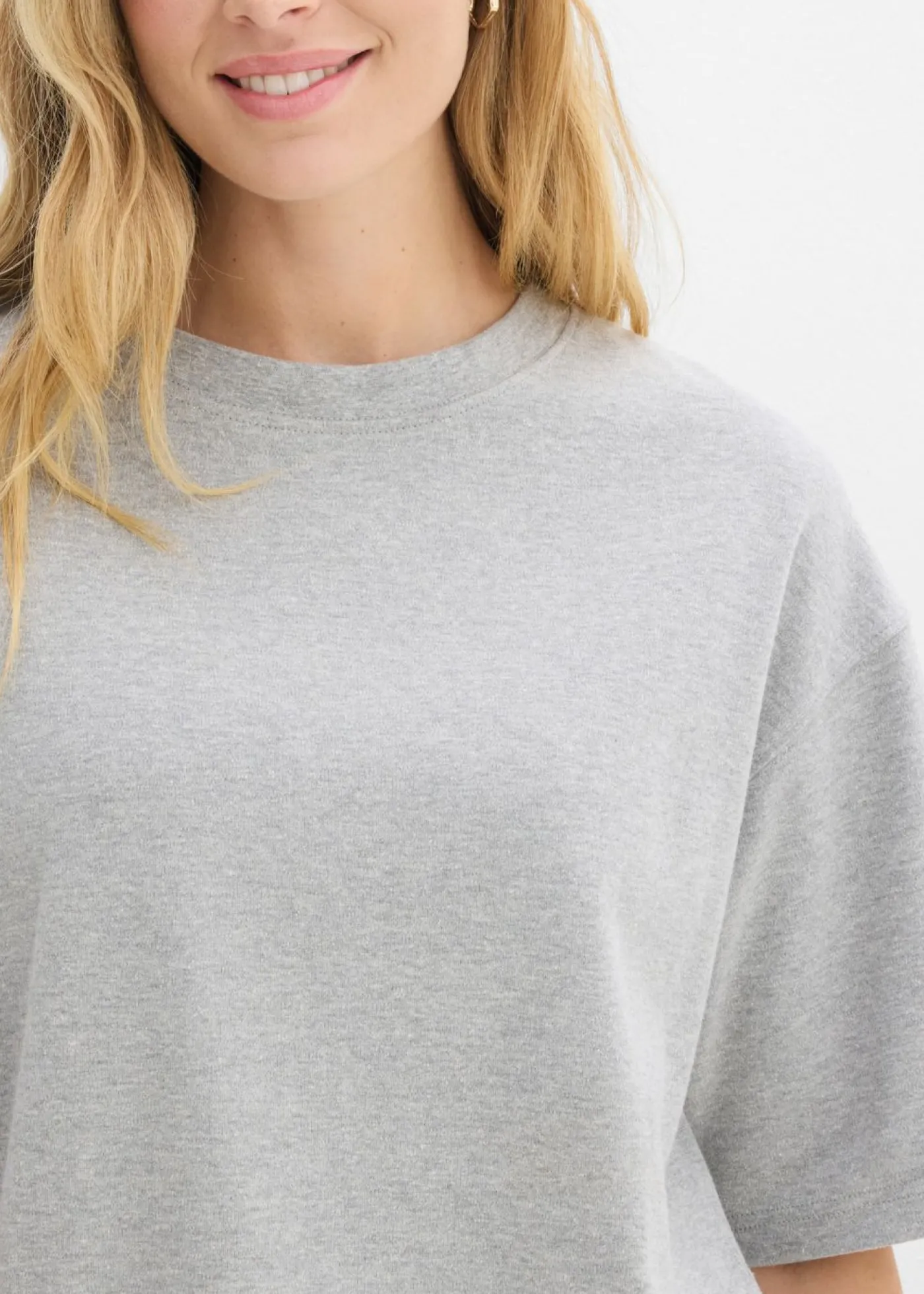 bonprix bonprix Camiseta holgada de algodón orgánico puro y pesado Gris claro jaspeado Online